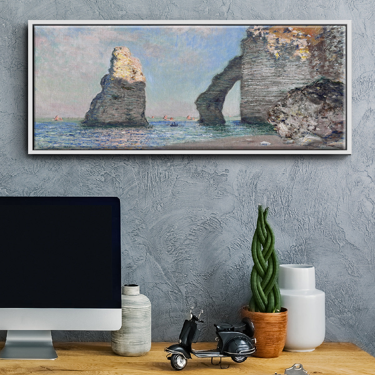 The Rock Needle and the Porte d'Aval, 1885 (Clark Art Institute version) - Floater Framed Canvas Print