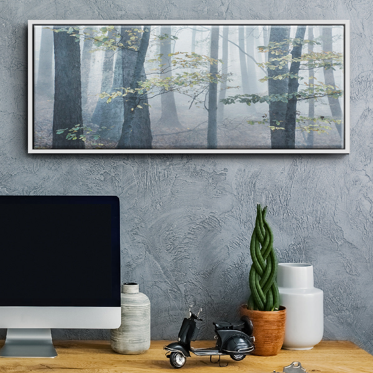 Chalky Misty Autumn Forest View - Floater Framed Canvas Print