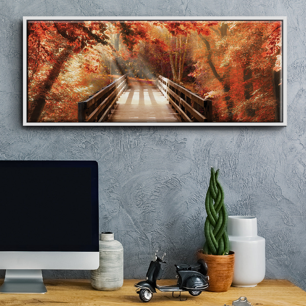 Autumn Bridge - Floater Framed Canvas Print