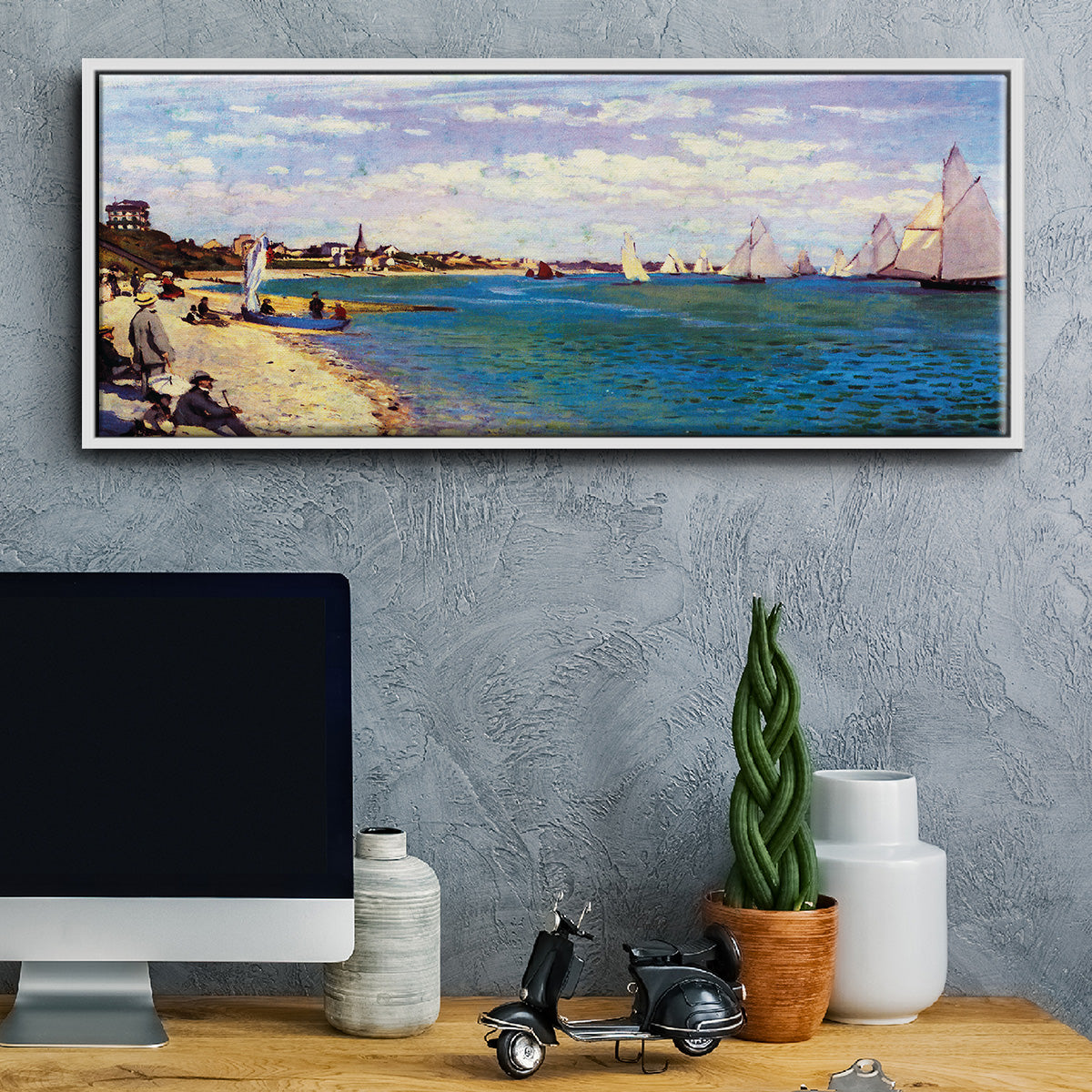 Regatta at Sainte Adresse - Floater Framed Canvas Print
