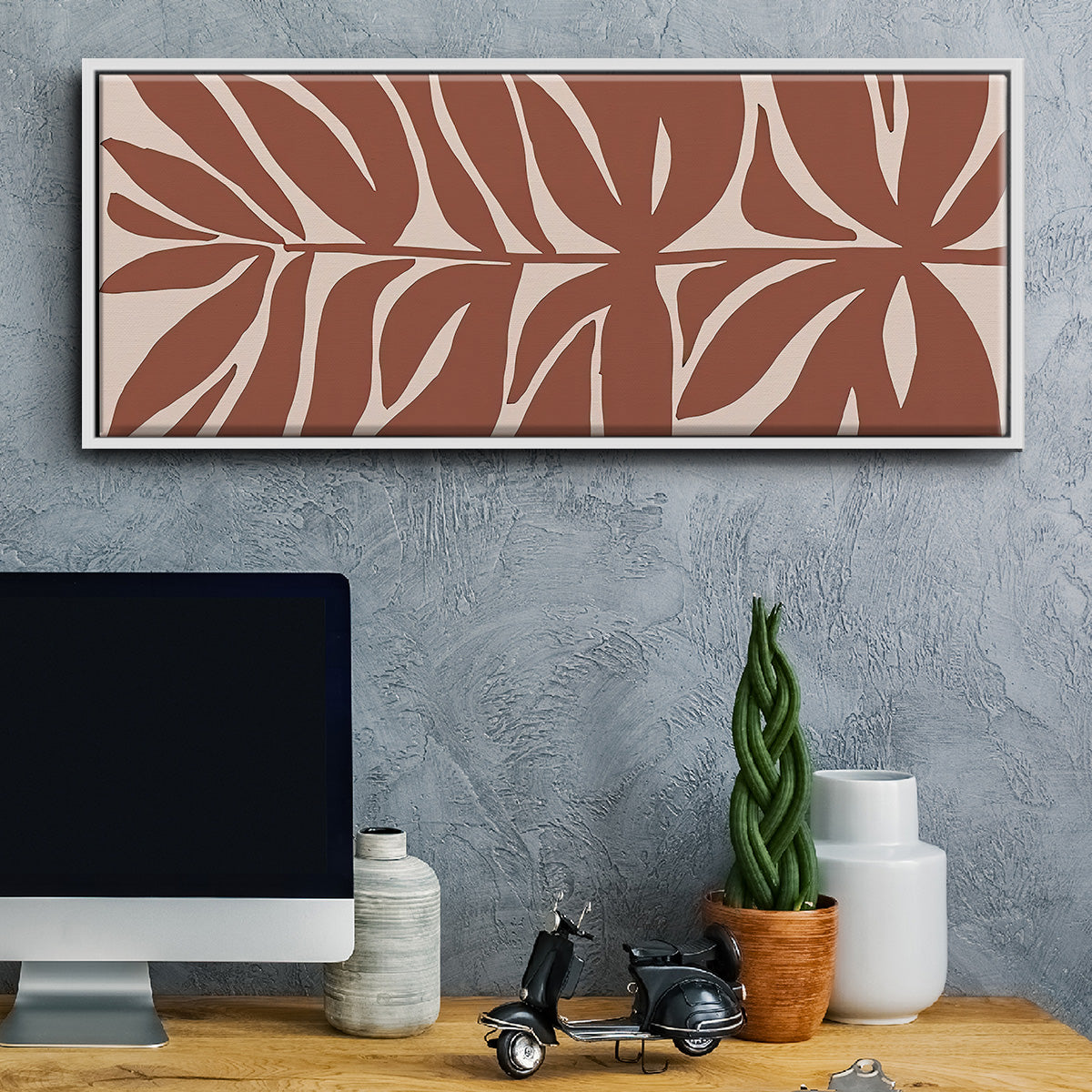 Terra Cotta Block Palms II - Floater Framed Canvas Print