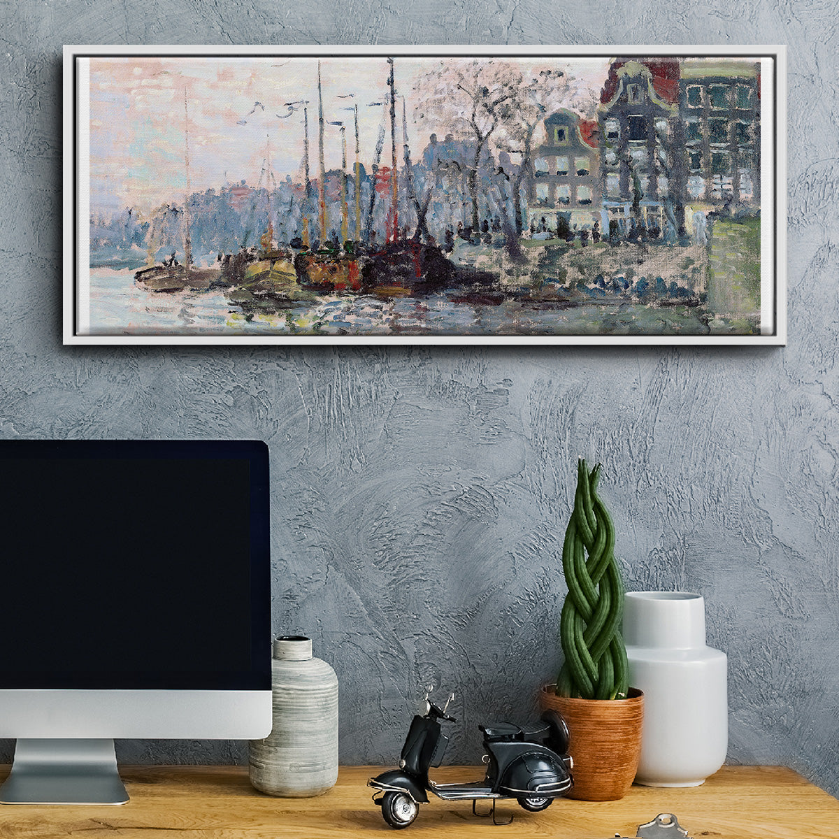 View of the Kromme Waal in Amsterdam - Floater Framed Canvas Print