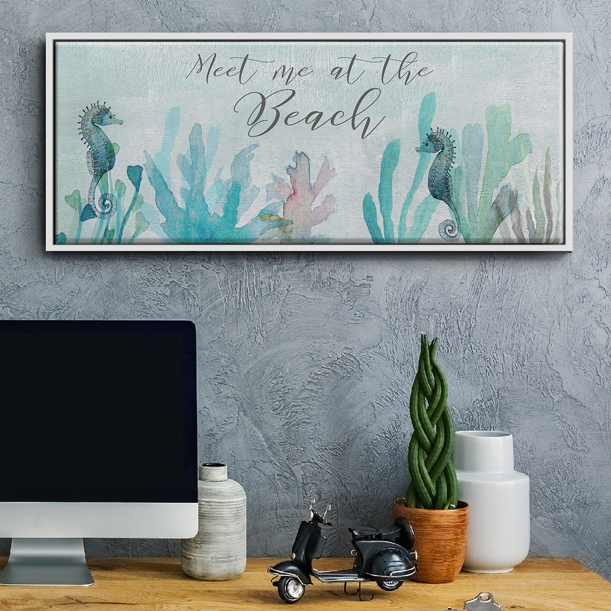 Seahorses and Coral - Floater Framed Canvas Print