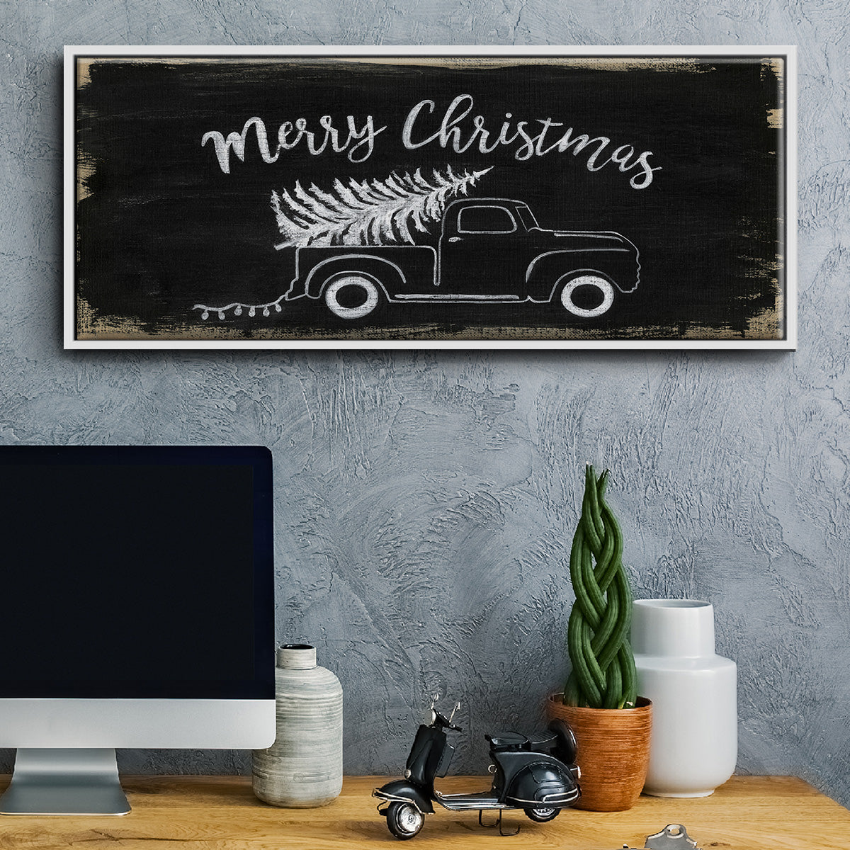 Merry Christmas Truck - Floater Framed Canvas Print