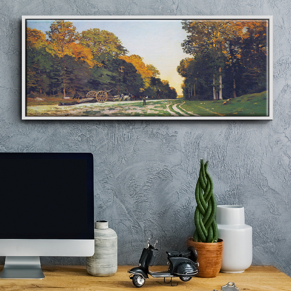 The road from Chailly to Fontainebleau by Monet - Floater Framed Canvas Print