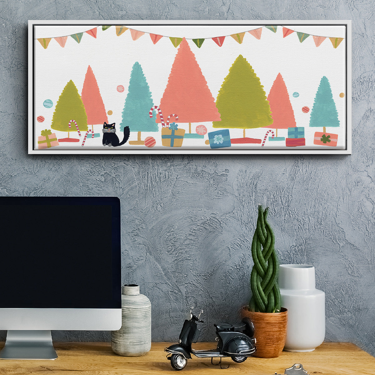 Retro Winter Celebration Collection D - Floater Framed Canvas Print