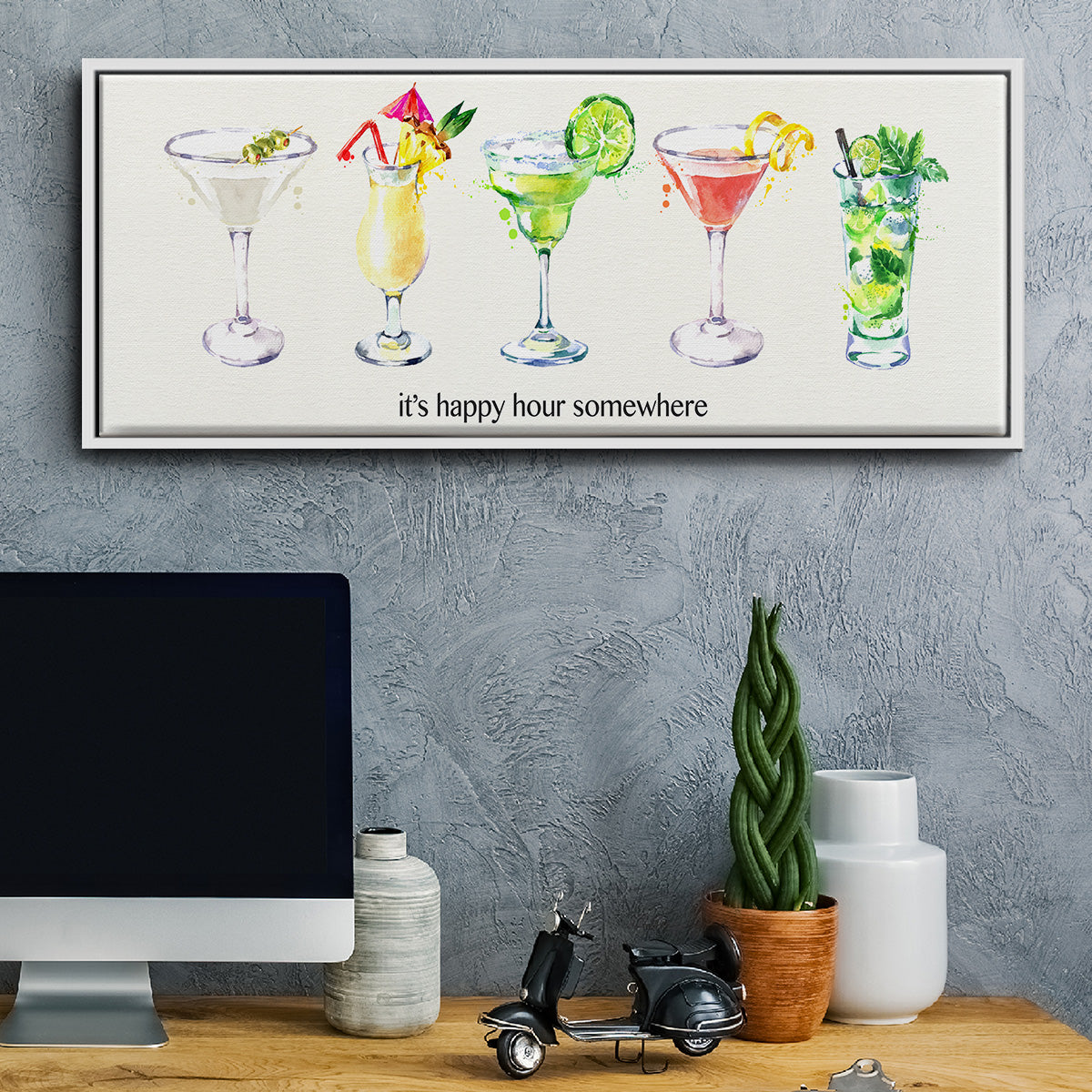 Happy Hour Cocktails - Floater Framed Canvas Print