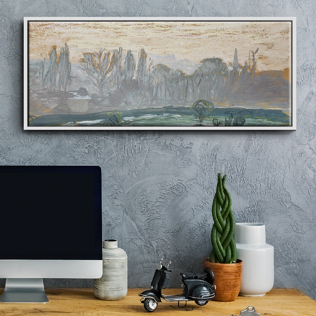 Winter Landscape with Evening Sky, 1870 - Floater Framed Canvas Print