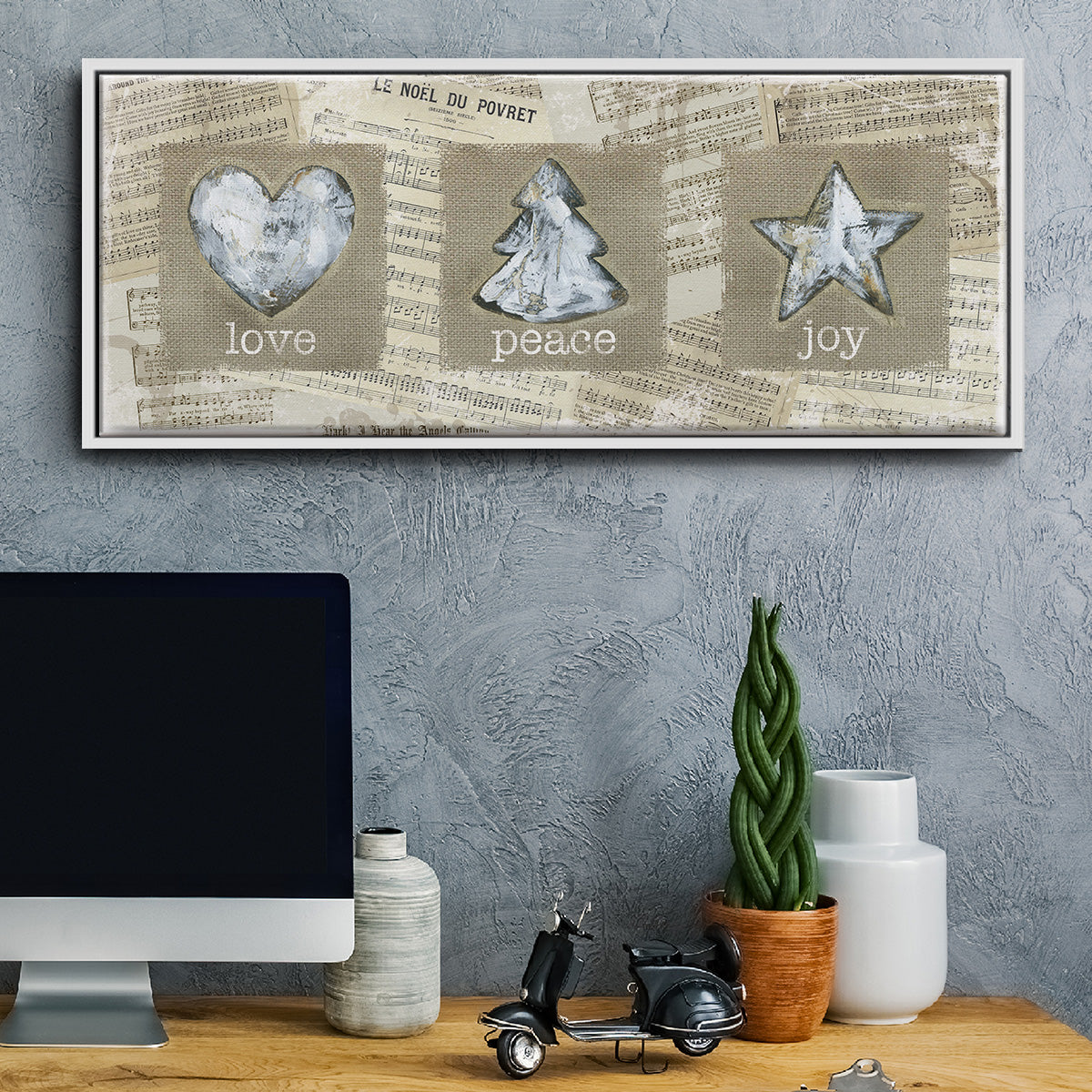 Burlap Music Ornaments - Floater Framed Canvas Print