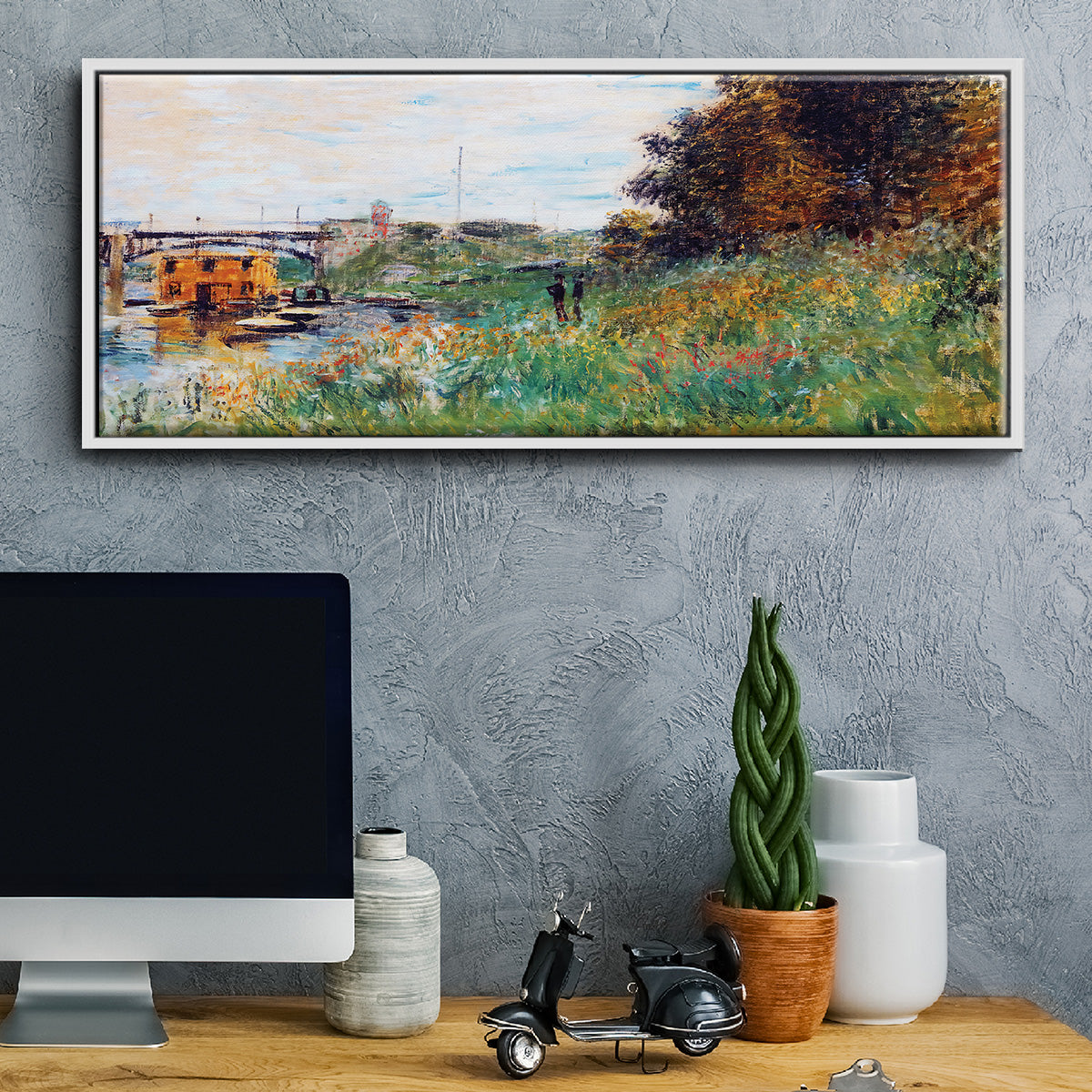 The Banks of the Seine at the Argenteuil Bridge, 1874 - Floater Framed Canvas Print