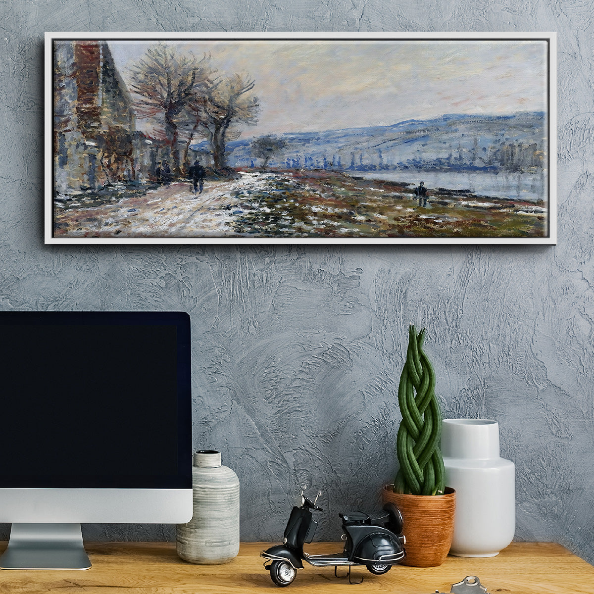 The Seine at Lavacourt, Effect of Snow, 1879 - Floater Framed Canvas Print