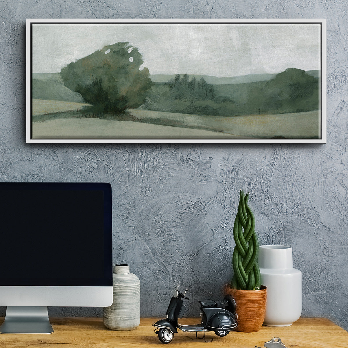 Soft Green Landscape I - Floater Framed Canvas Print