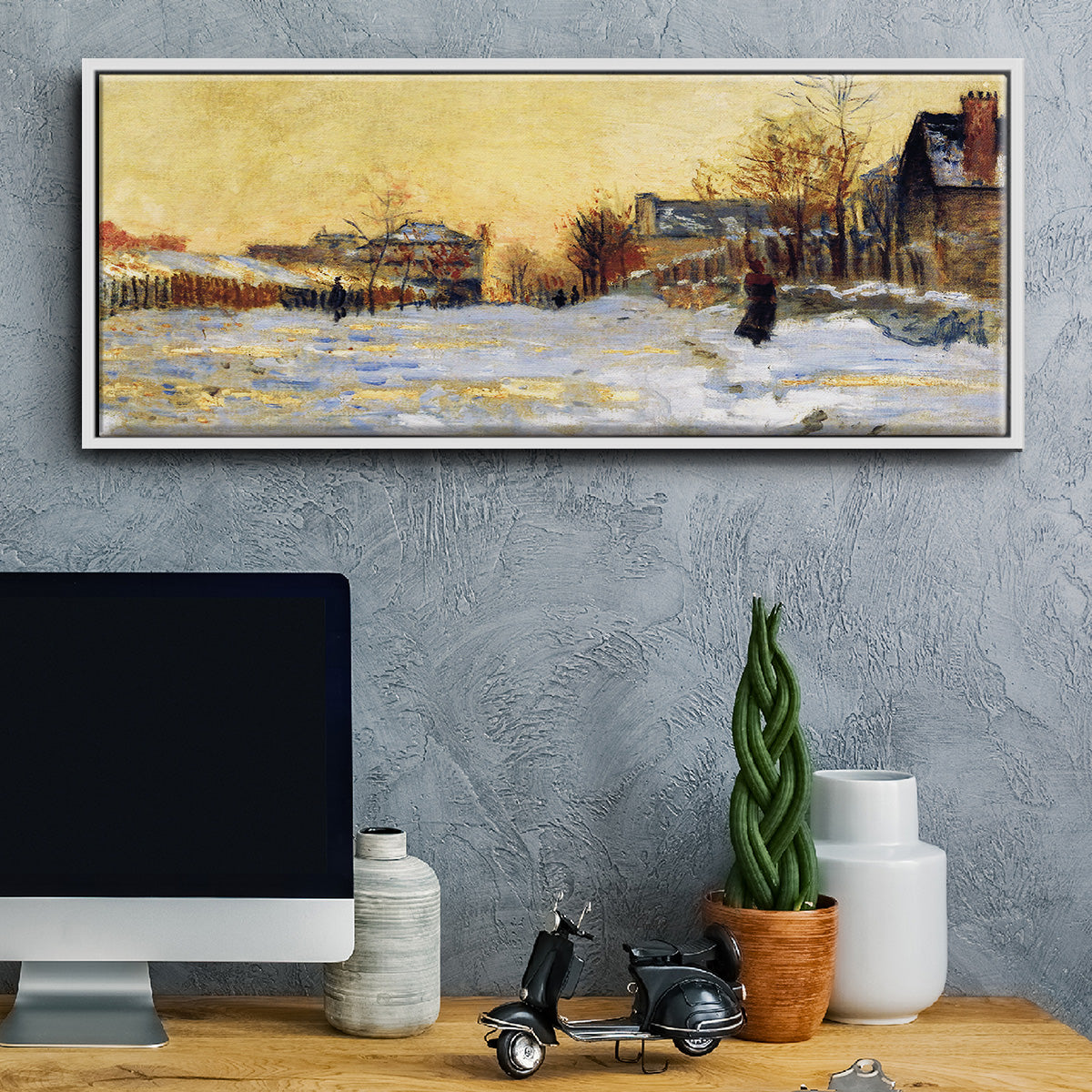 Snow Effect, The Street in Argentuil, 1875 - Floater Framed Canvas Print