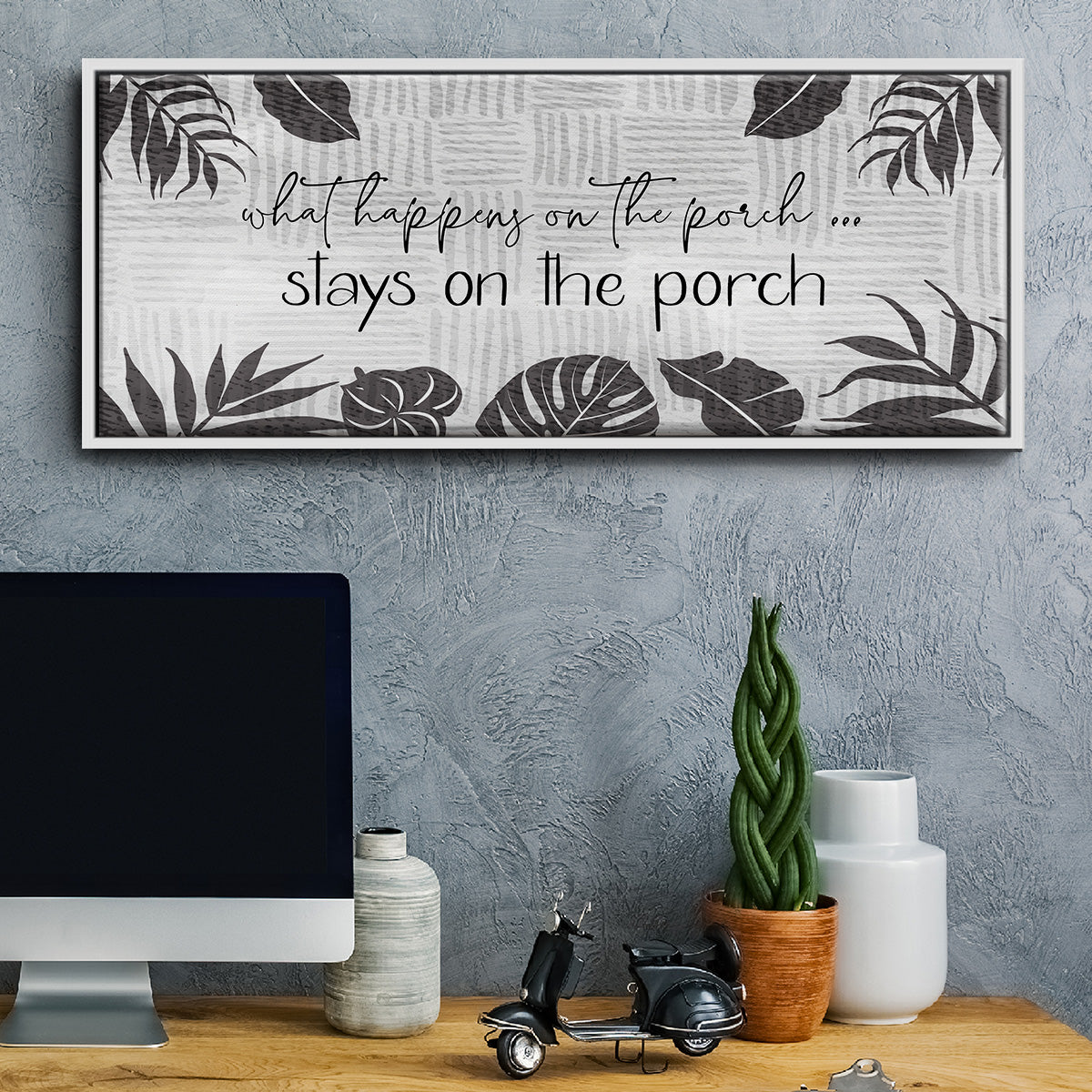 What Happens On The Porch - Floater Framed Canvas Print