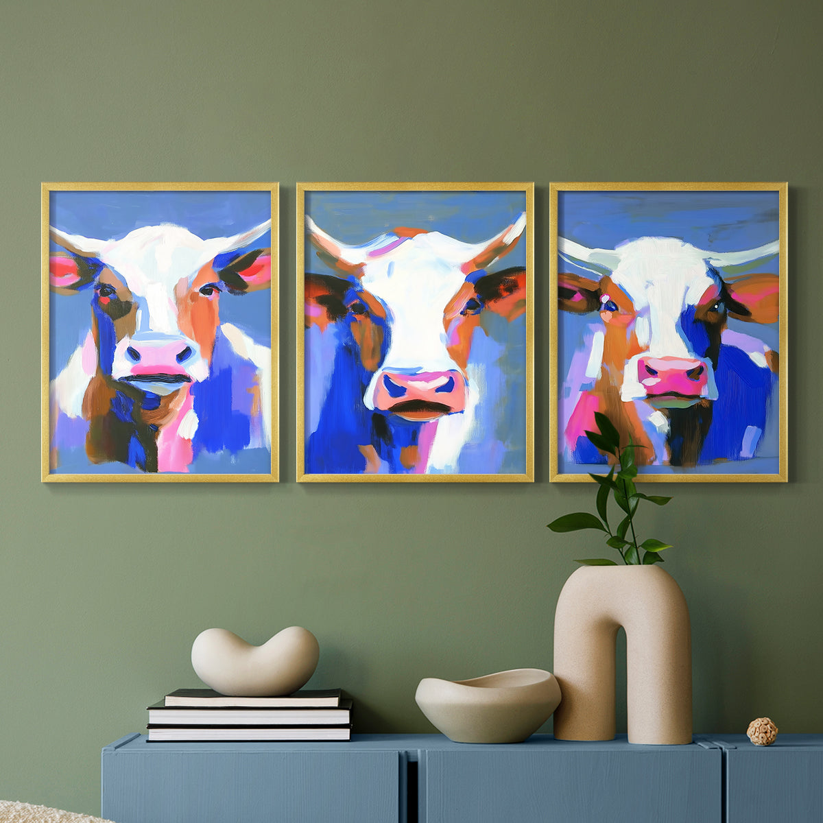 Colorful Bovine Series CXI - Restickable Framed Art Set
