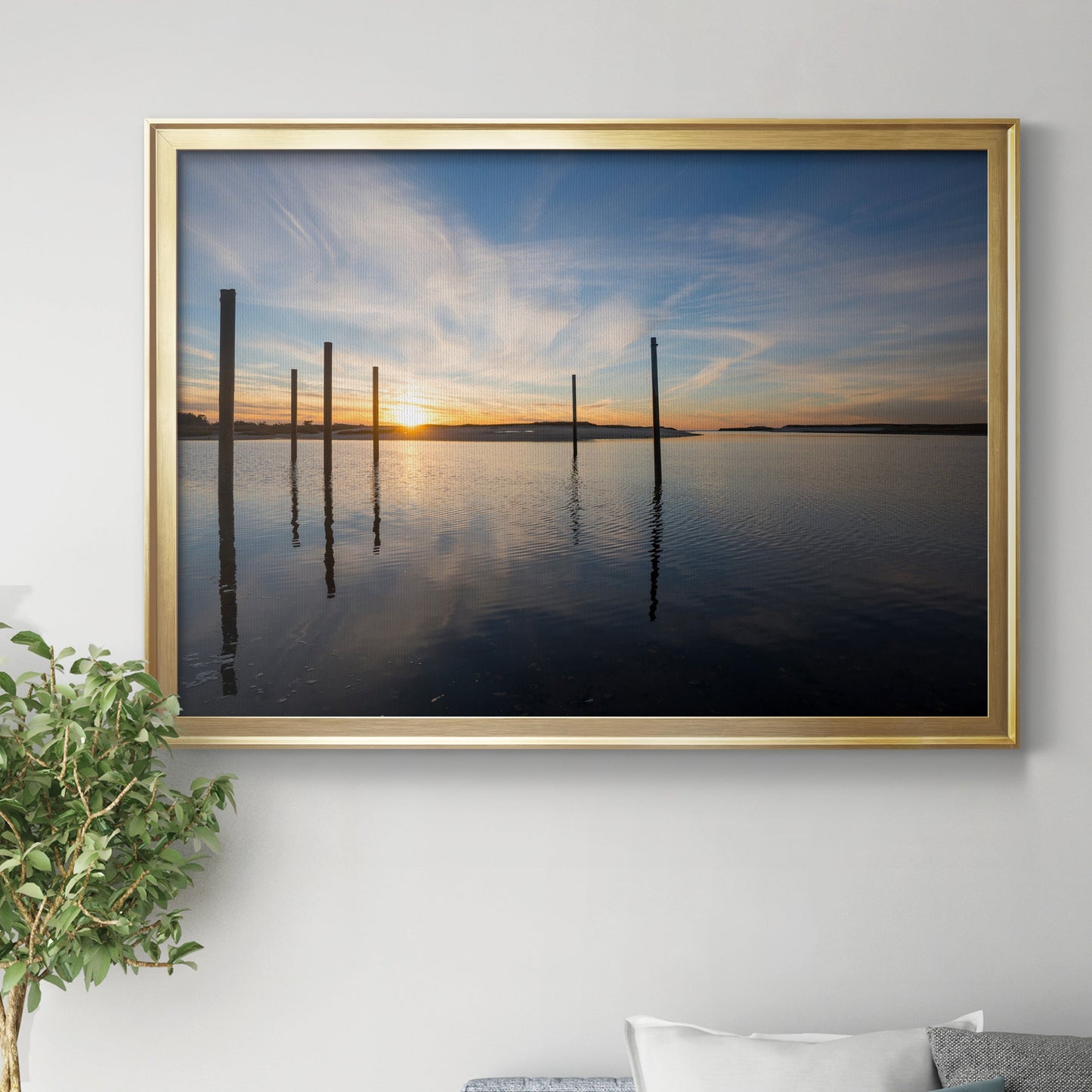 Bay at Sunset - Modern Framed Canvas Print