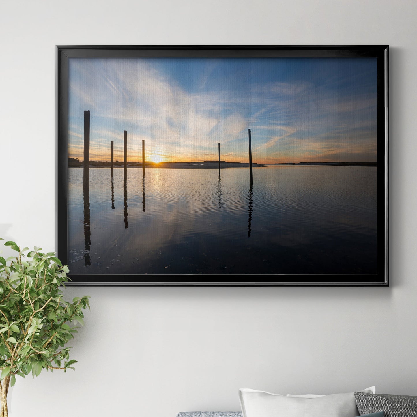 Bay at Sunset - Modern Framed Canvas Print