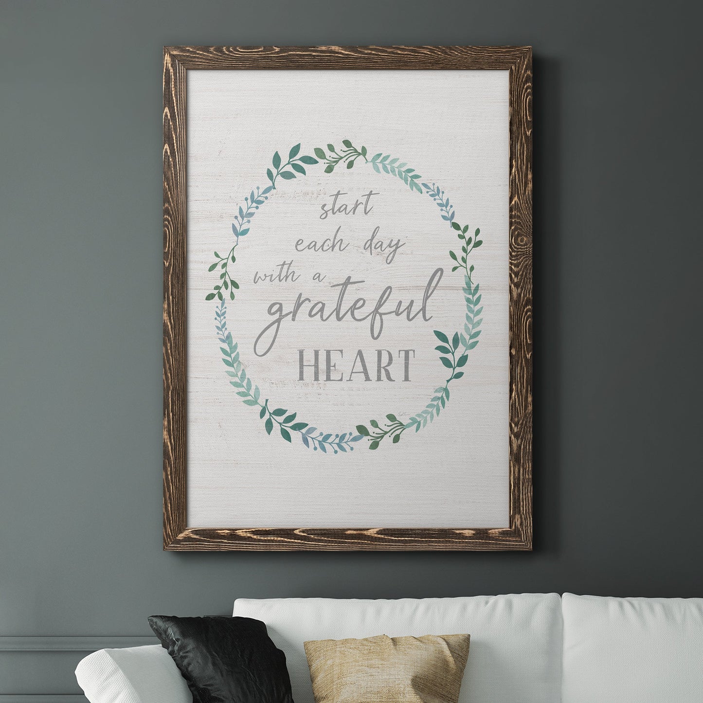 Start Each Day - Barnwood Framed Canvas Print