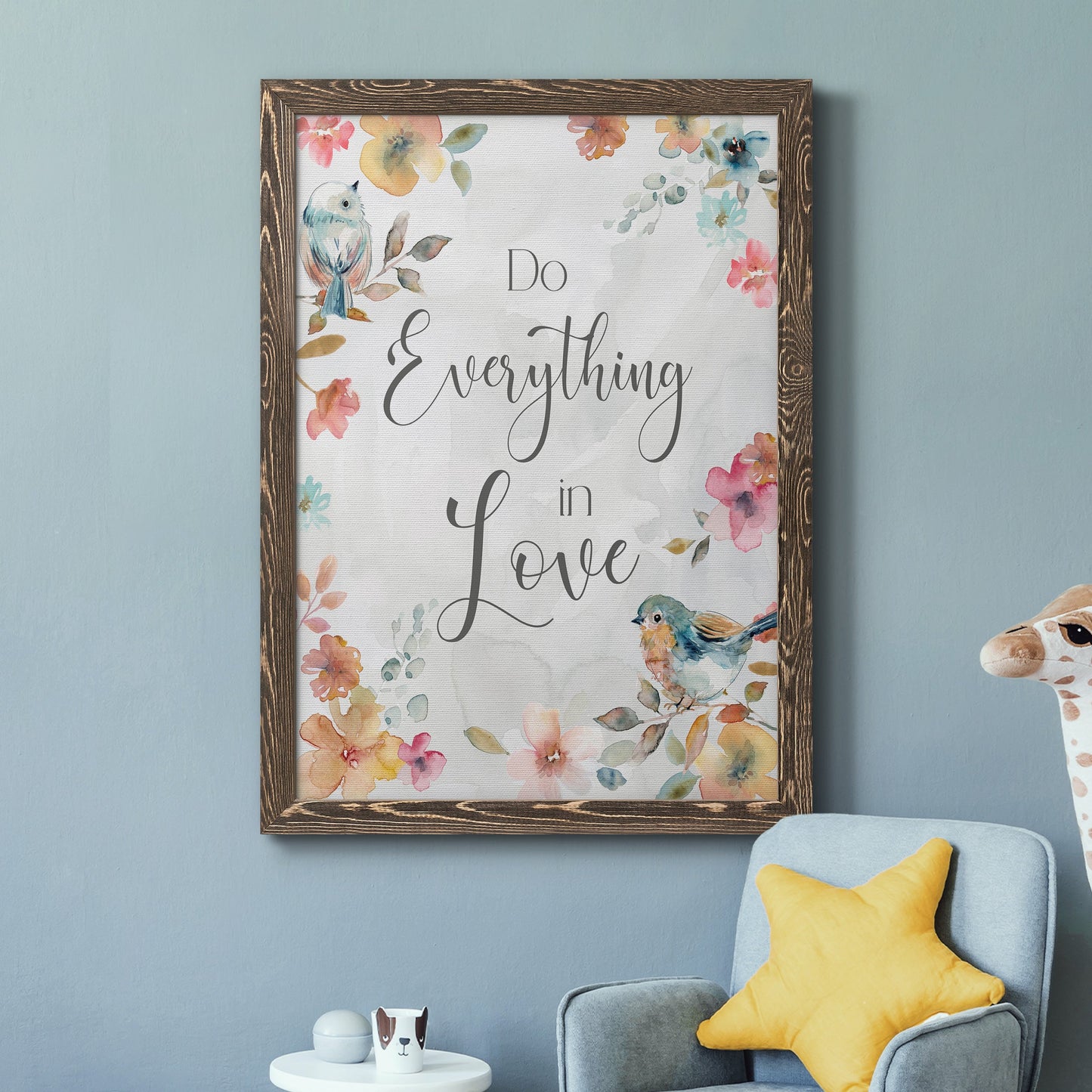 Spring Bird Love - Barnwood Framed Canvas Print