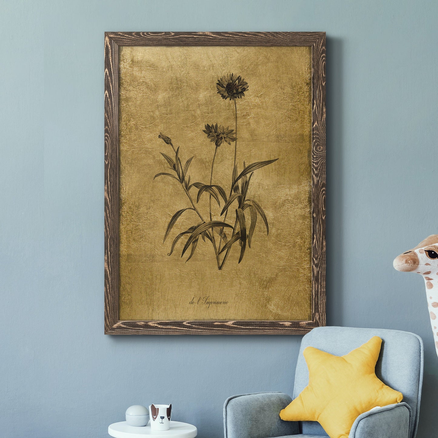 Gold Sketch Botanical I - Barnwood Framed Canvas Print