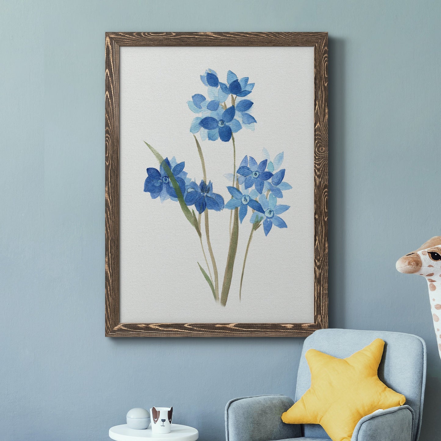 Blue Blossom Botanical I - Barnwood Framed Canvas Print