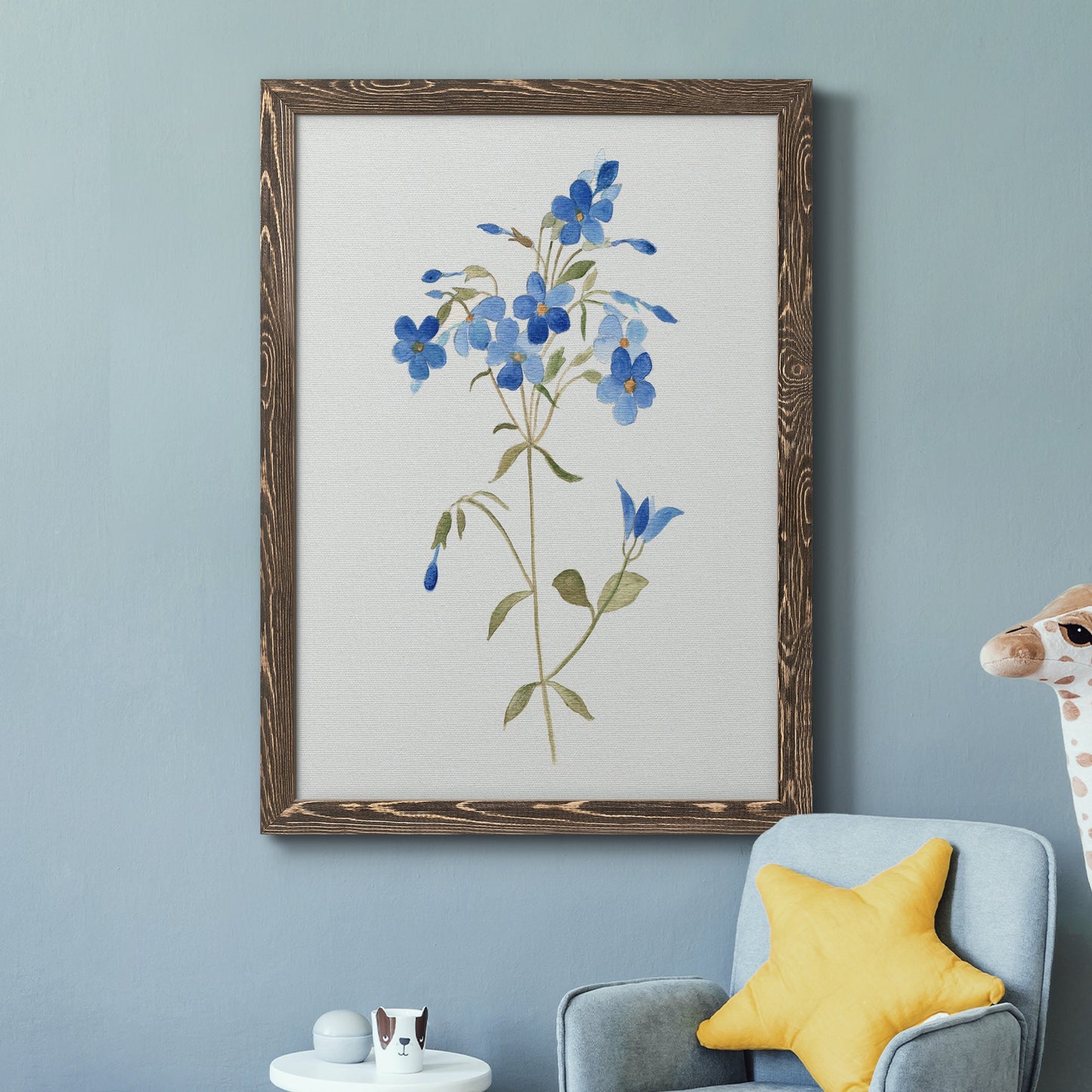 Blue Blossom Botanical II - Barnwood Framed Canvas Print
