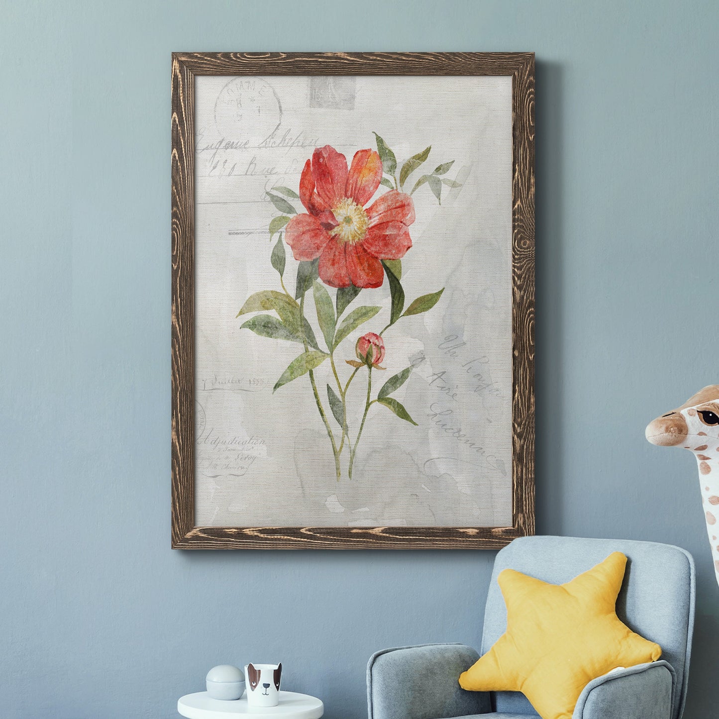 Linen Peony - Barnwood Framed Canvas Print