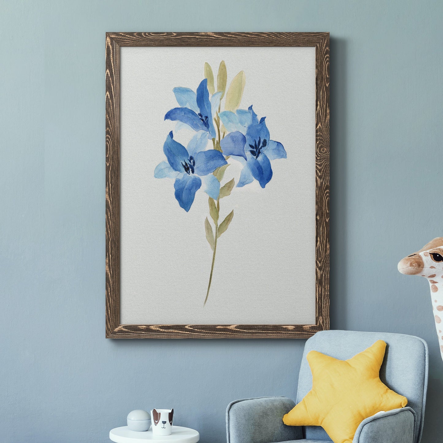 Blue Blossom Botanical III - Barnwood Framed Canvas Print