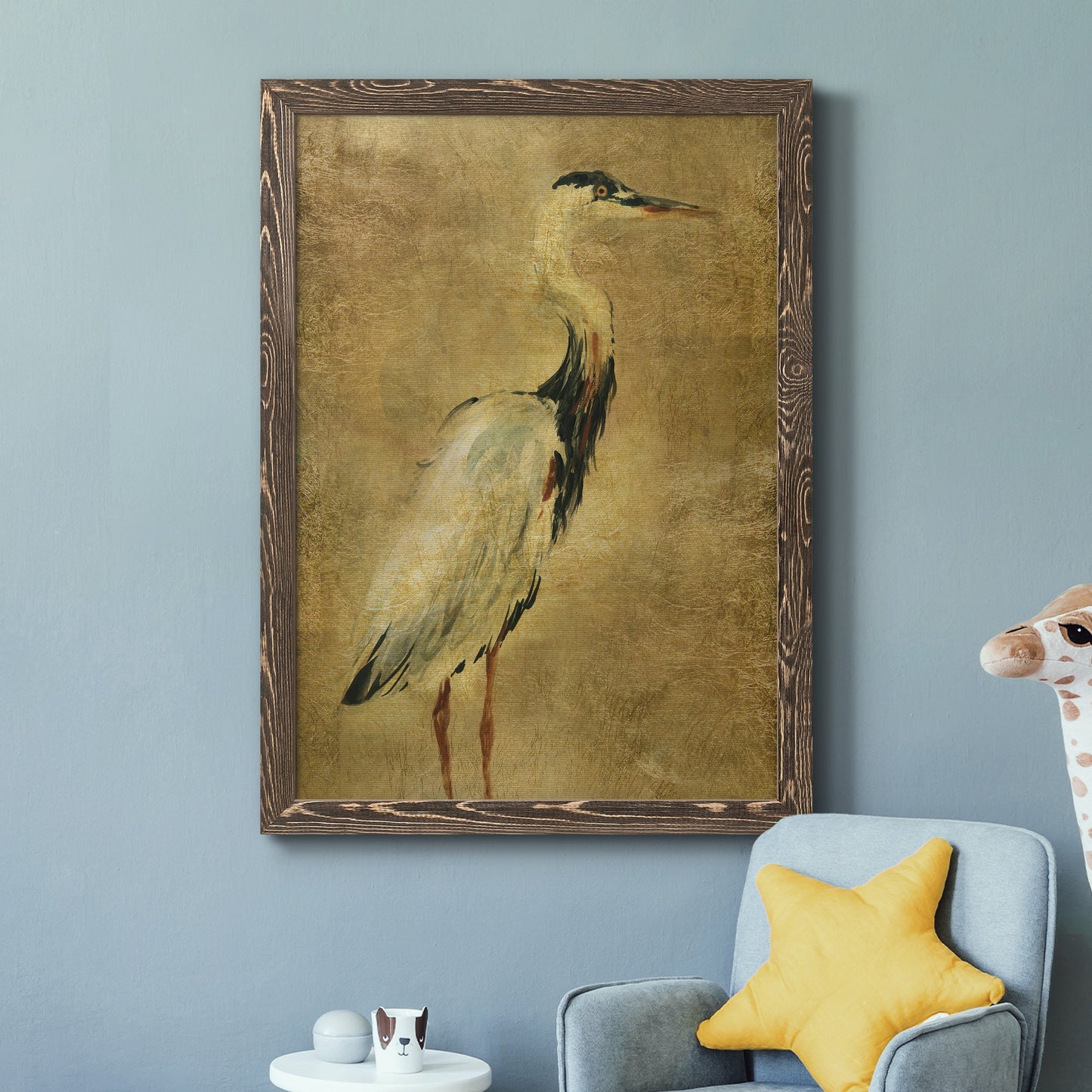 Gold Crane at Dusk I - Barnwood Framed Canvas Print