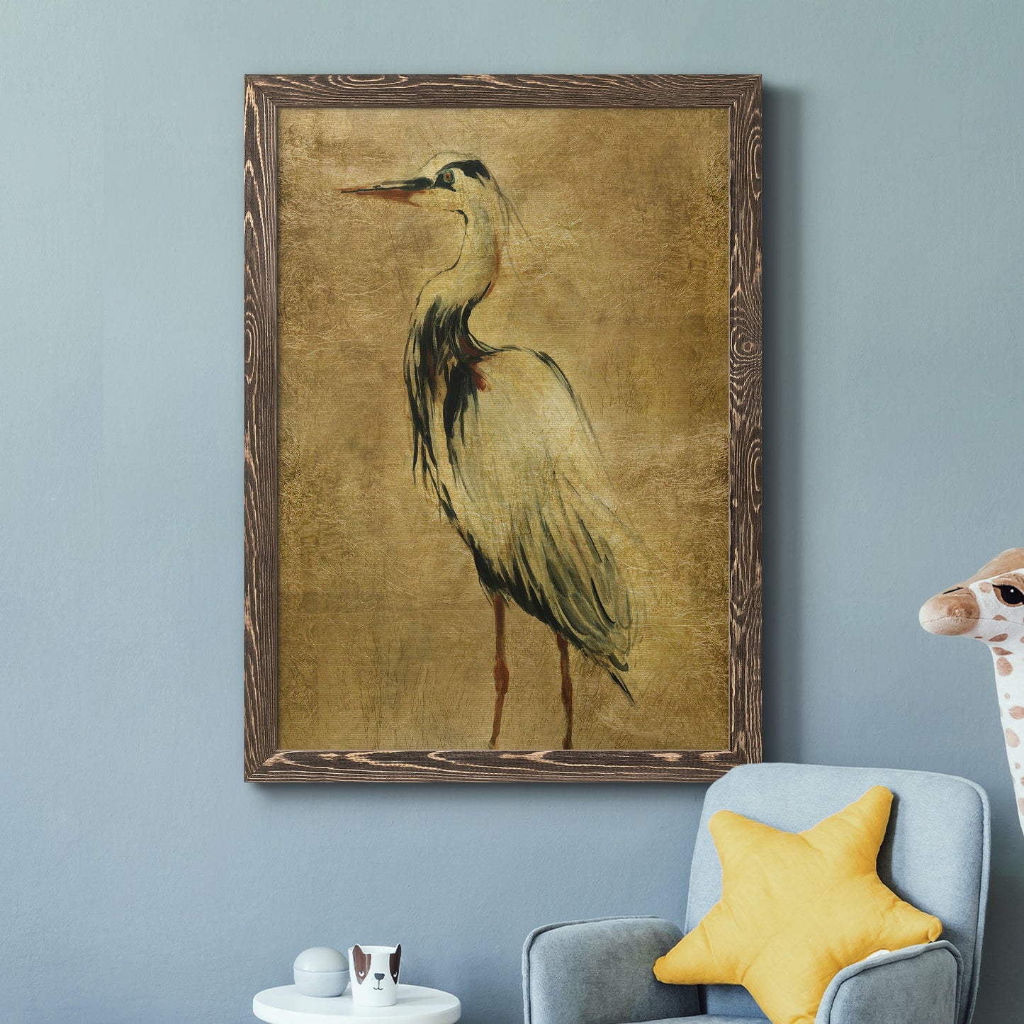 Gold Crane at Dusk II - Barnwood Framed Canvas Print