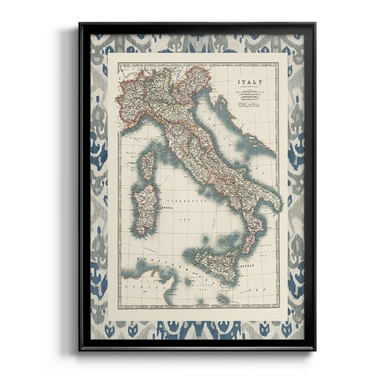 Bordered Map of Italy - Modern Framed Canvas Print