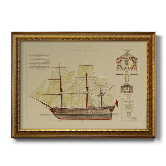 Antique Ship Plan VIII - Ornate Framed Canvas Print