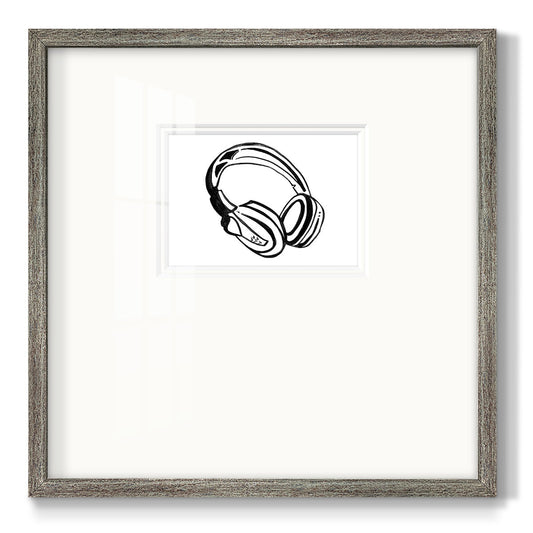 Headphones Sketch - Double Matboard Framed Print
