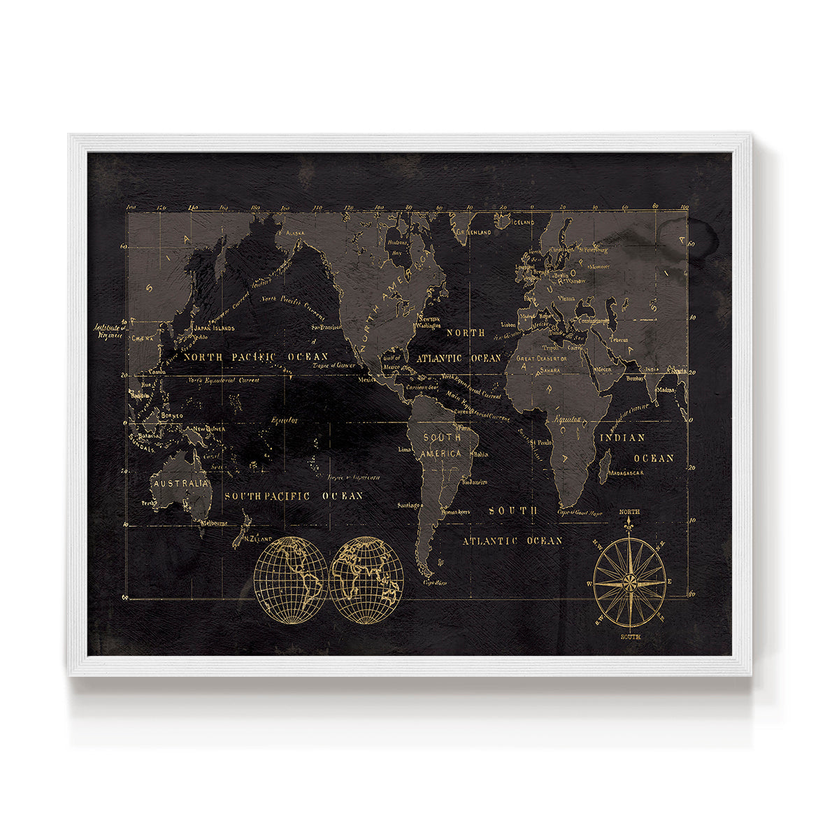 Black Gold Map - Restickable Framed Art Print