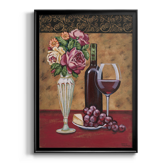 Vintage Flowers and Wine I - Modern Framed Canvas Print