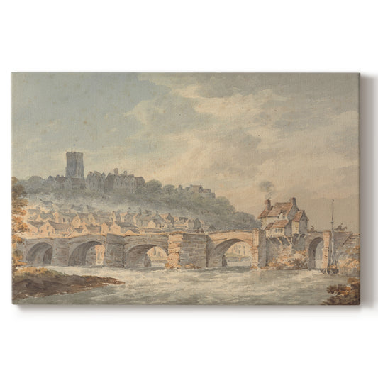 stone bridge,river,village,castle,cloudy sky,historic architecture,tranquil waters,natural landscape,architecture,scenic view,rural setting,historical site,small town,overcast,waterfront,coastal scene,greenery,towers,buildings,travel,exploration,serenity,nature,sunlight,reflections,hills,countryside,wooden house,waterway,historical landscape,artwork,color palette,peaceful ambiance,vintage,European village,heritage site,picturesque,timeless beauty,eastern Europe,charming settlement