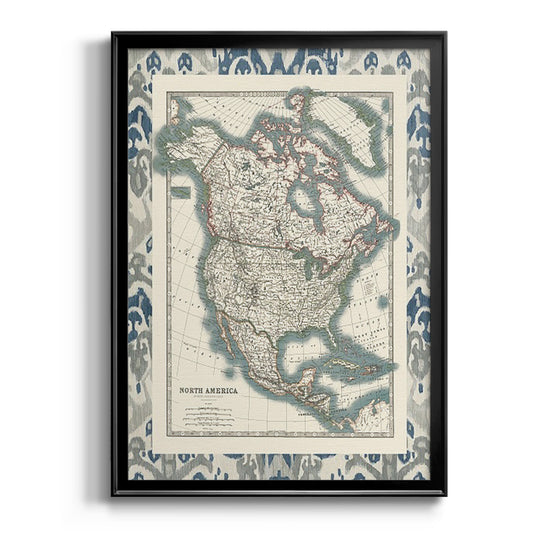 Bordered Map of North America - Modern Framed Canvas Print