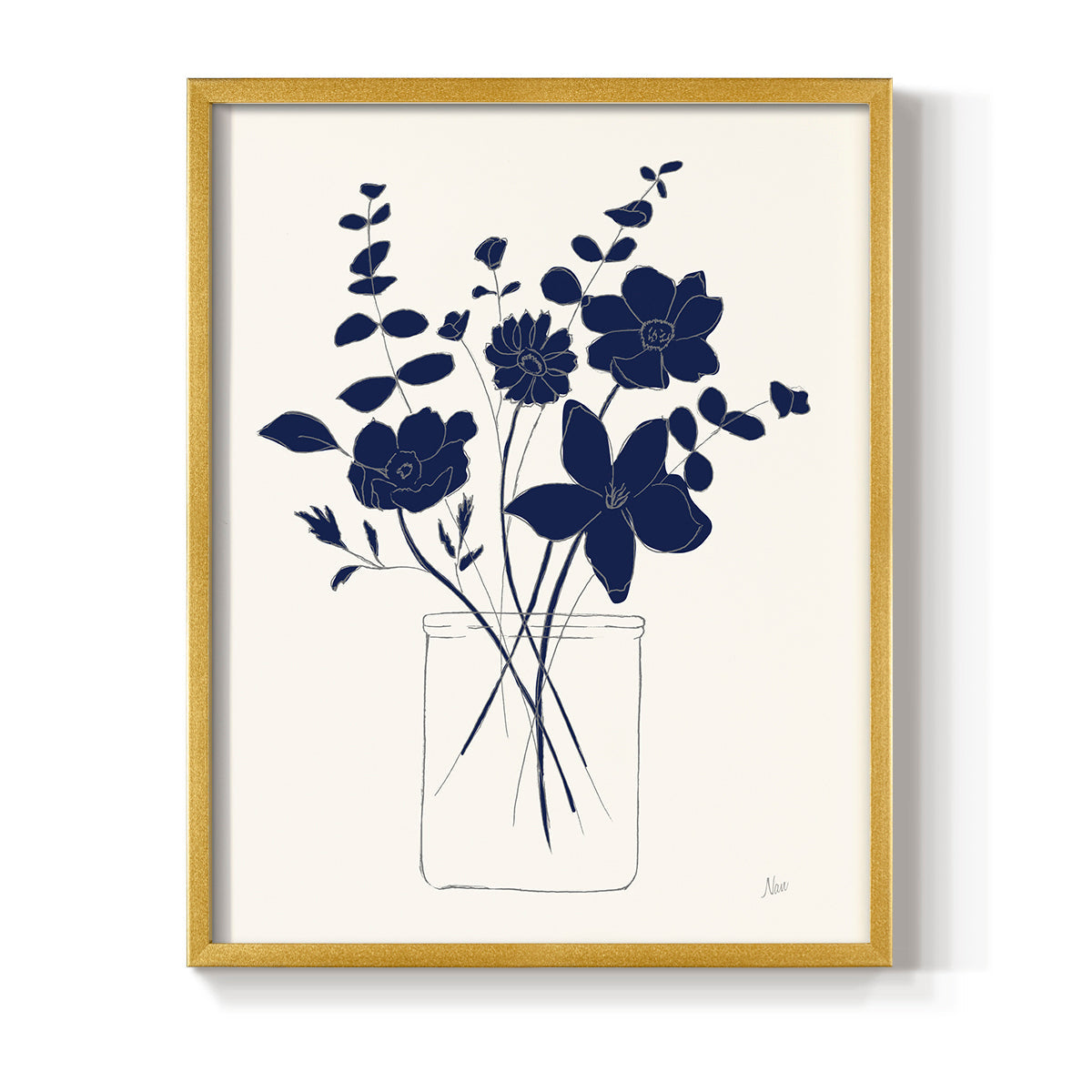 Indigo Sketch Bouquet I - Restickable Framed Art Print