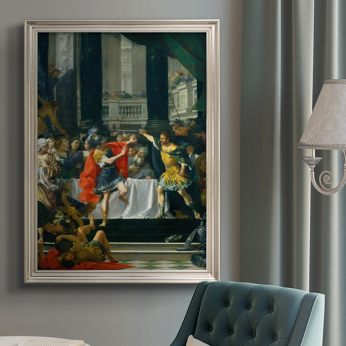 Classical historical painting of Alexander the Great by Donato Creti in an {frame_style_descriptor} displayed in a neutral interior setting.