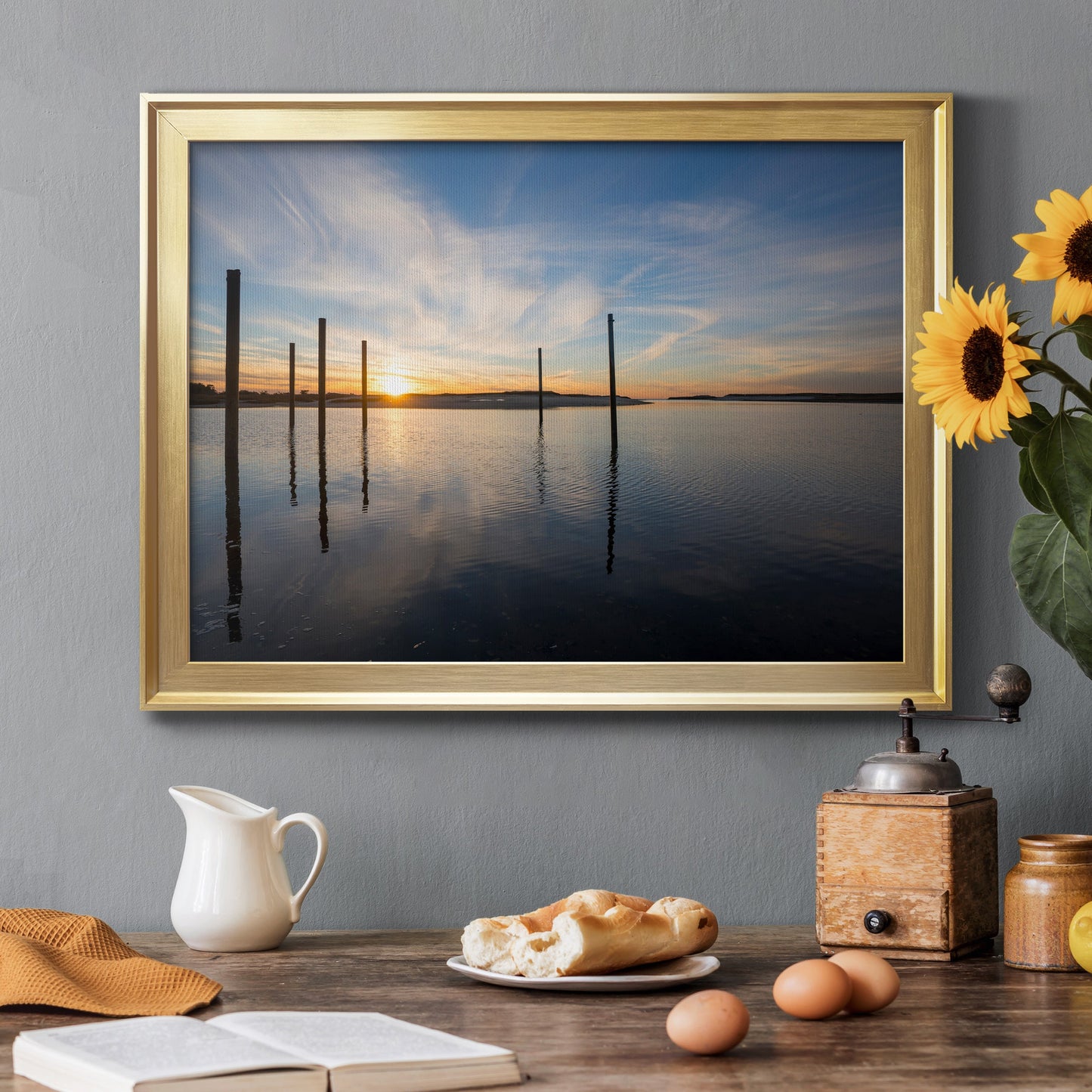 Bay at Sunset - Modern Framed Canvas Print
