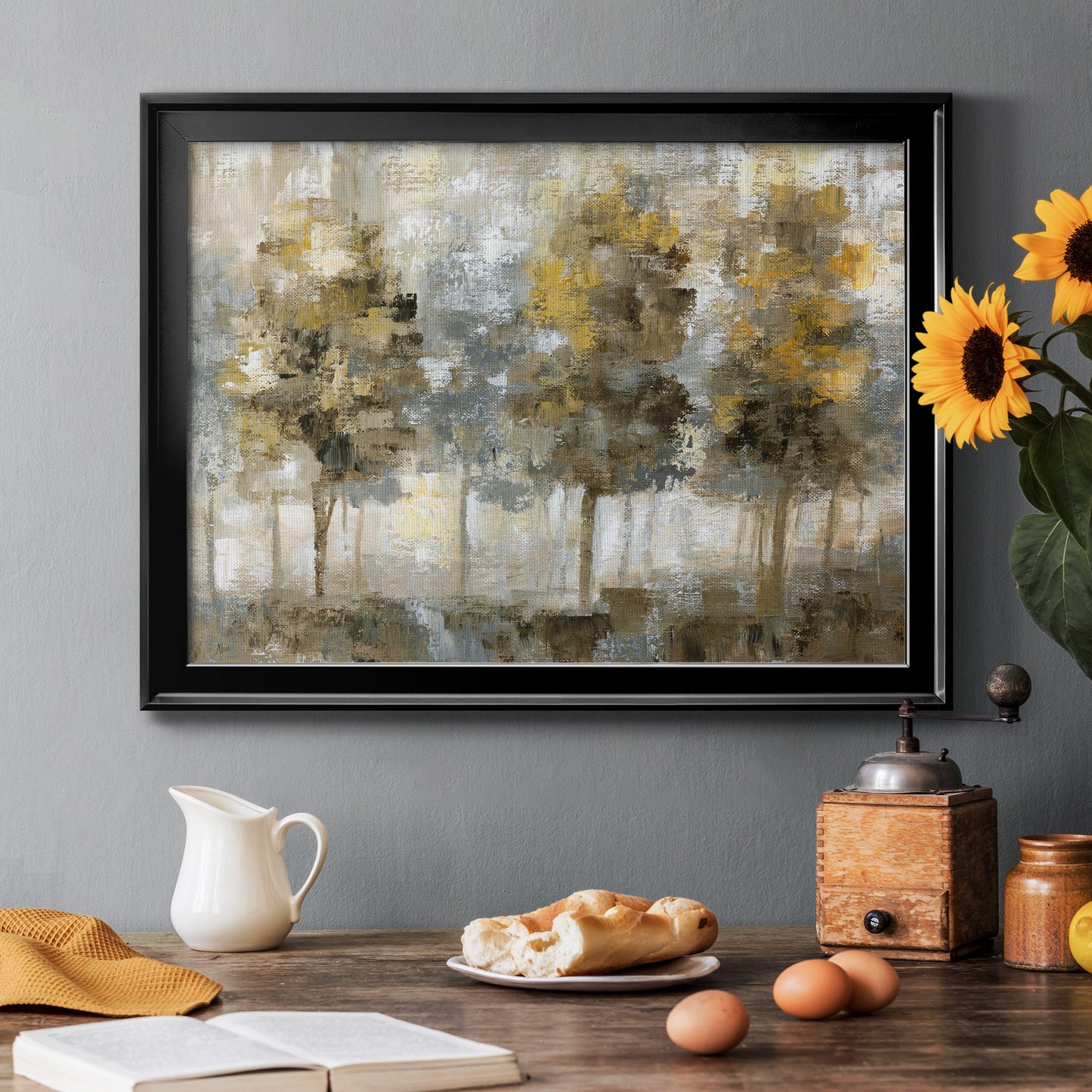 Linen Trees - Modern Framed Canvas Print