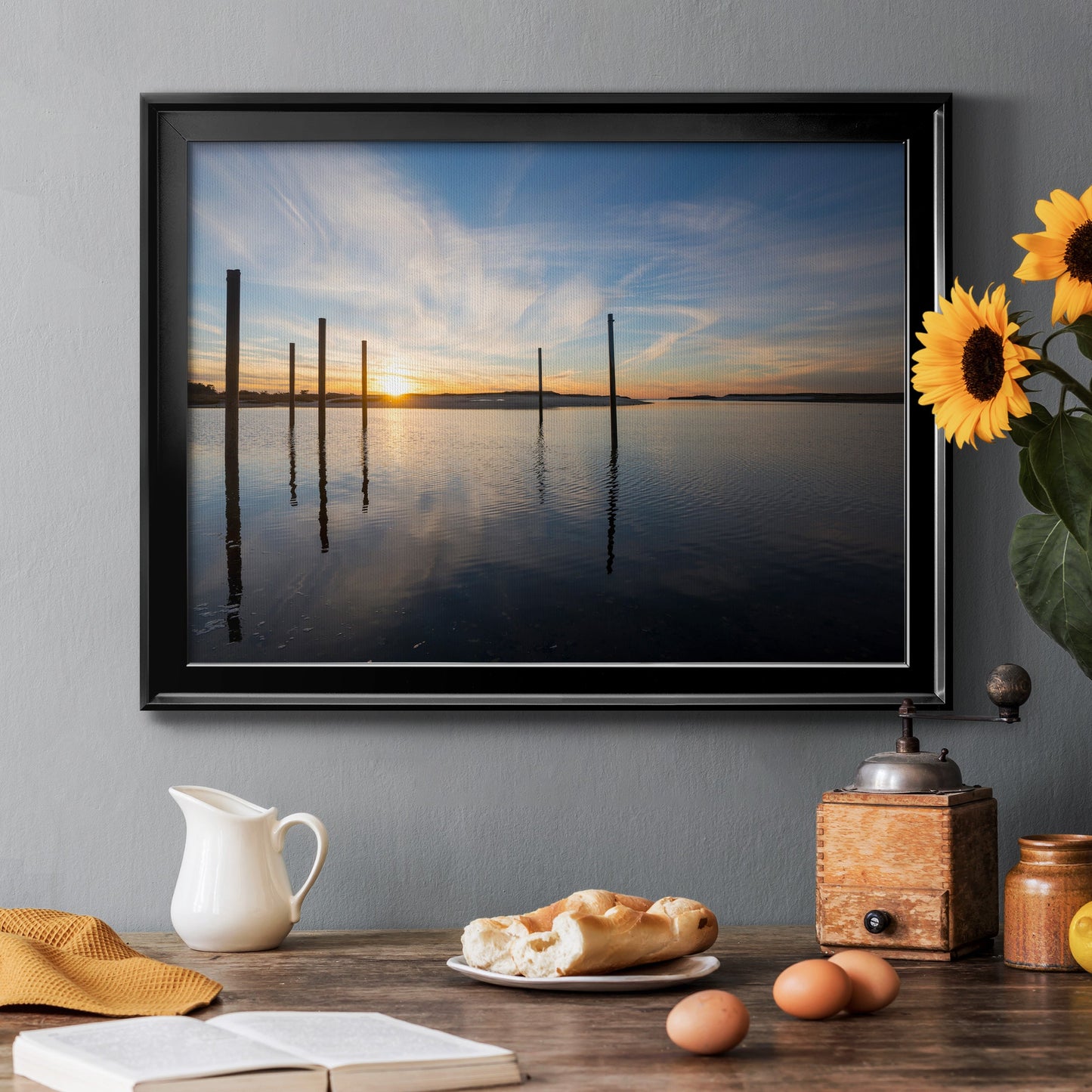 Bay at Sunset - Modern Framed Canvas Print