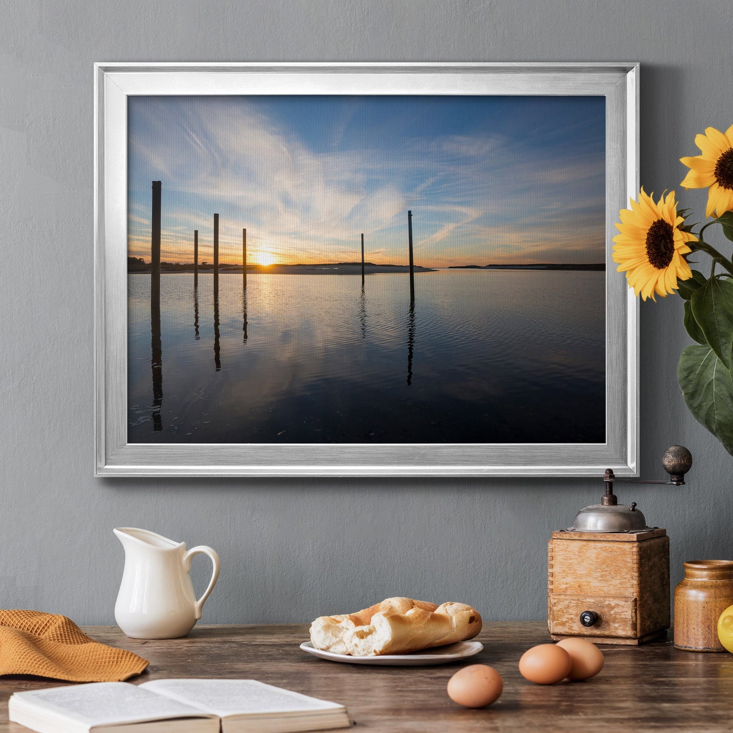 Bay at Sunset - Modern Framed Canvas Print