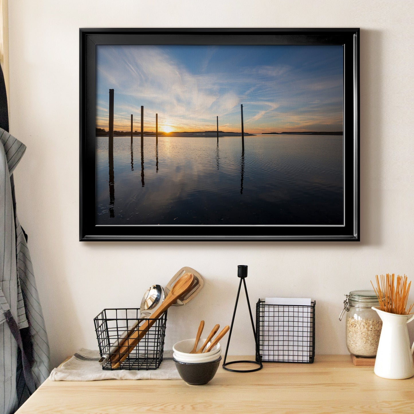 Bay at Sunset - Modern Framed Canvas Print