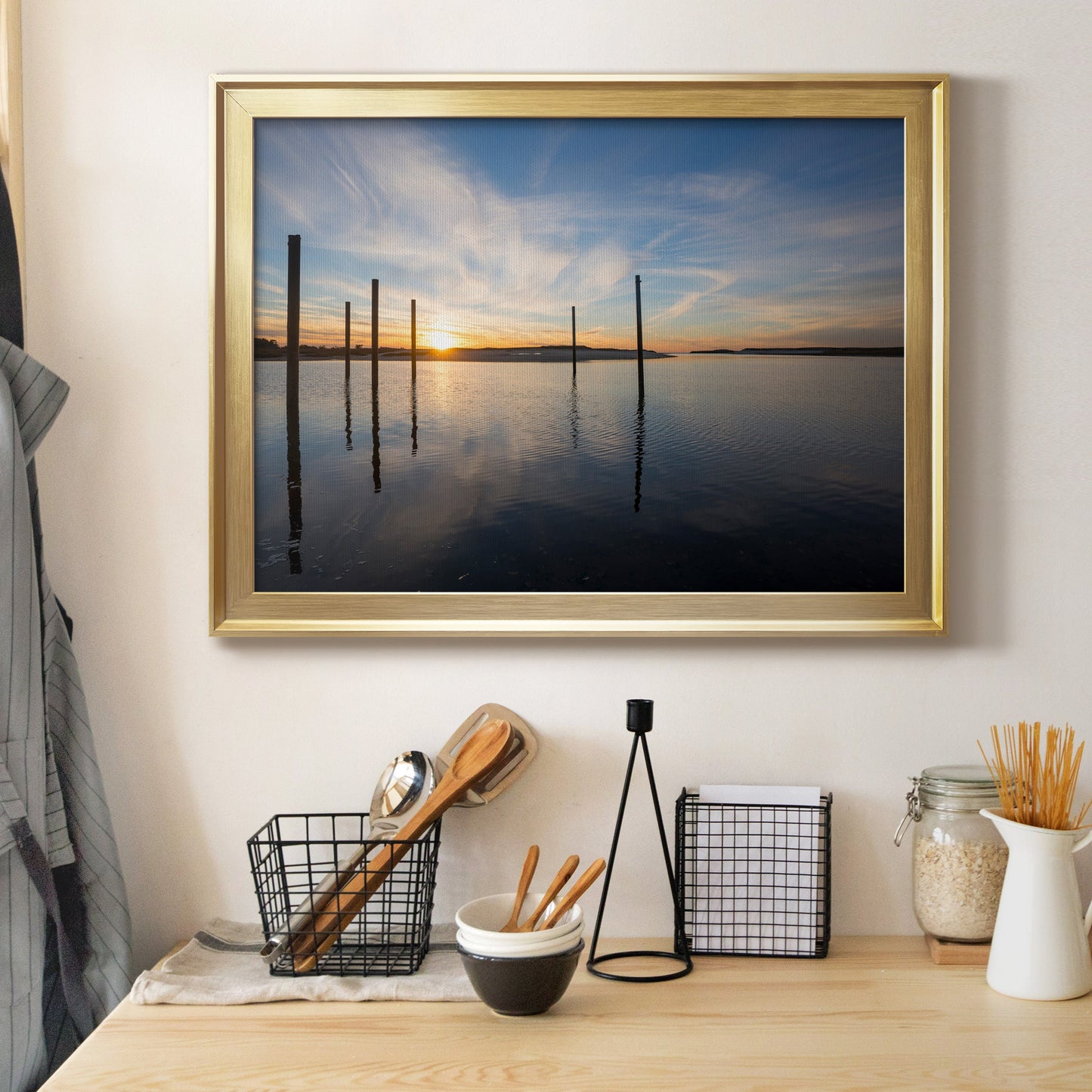 Bay at Sunset - Modern Framed Canvas Print