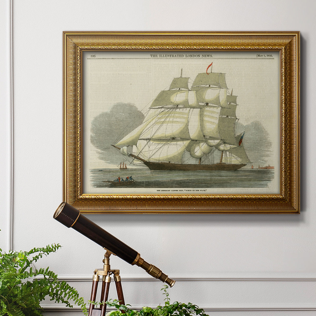 Antique Clipper Ship II - Ornate Framed Canvas Print