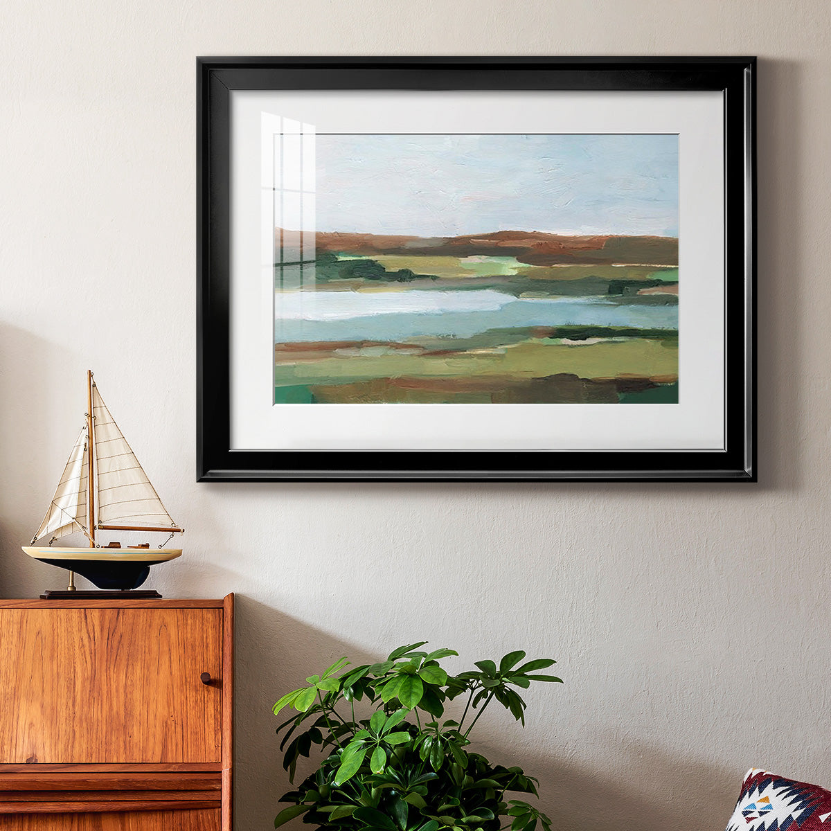 Autumn River Crossing II - Modern Framed Art Print