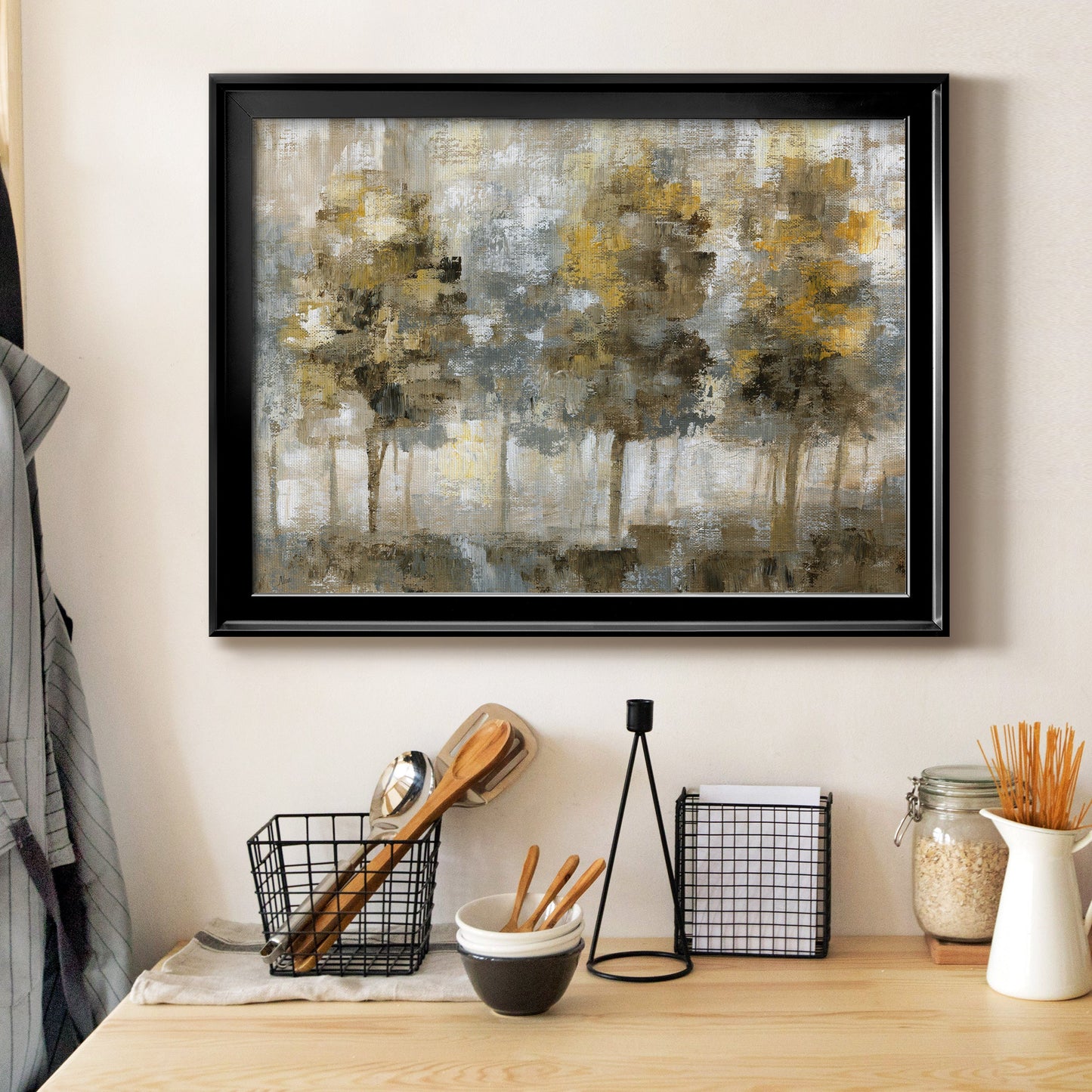 Linen Trees - Modern Framed Canvas Print