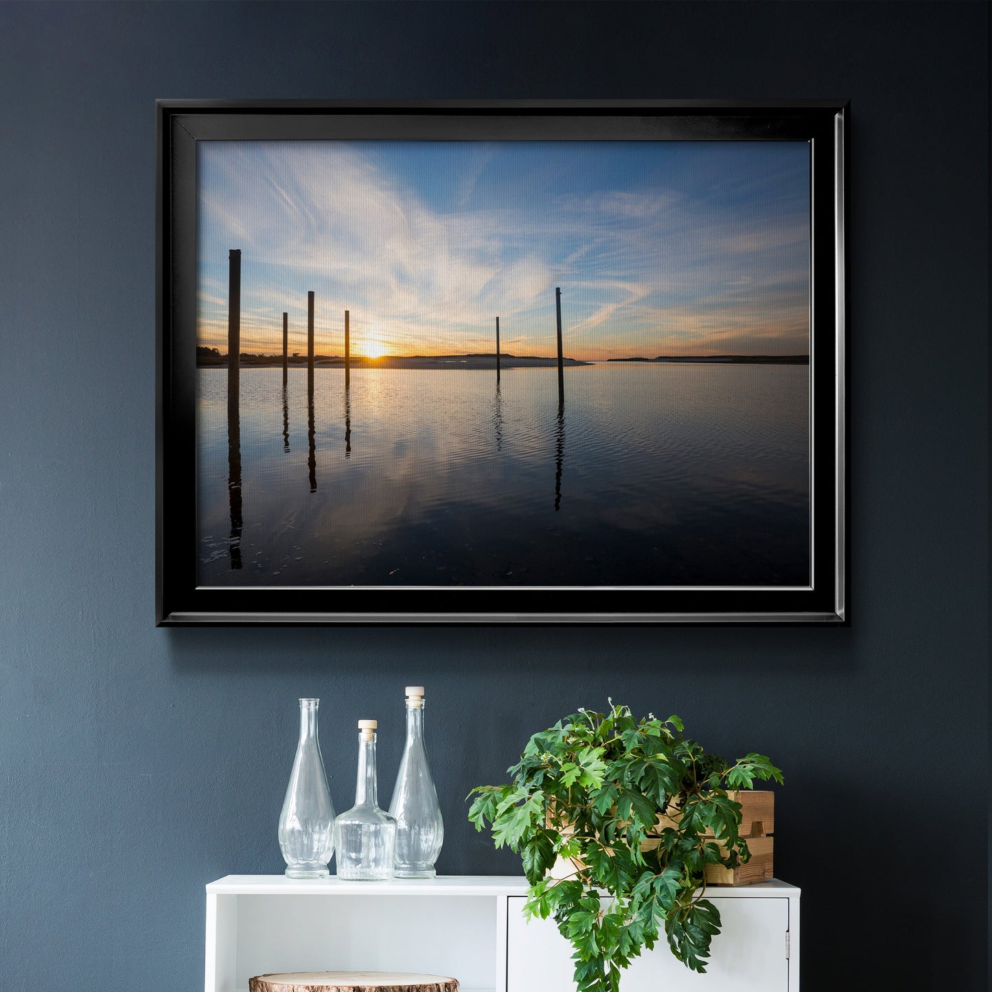 Bay at Sunset - Modern Framed Canvas Print