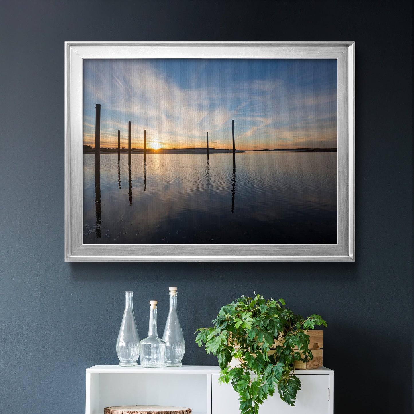 Bay at Sunset - Modern Framed Canvas Print
